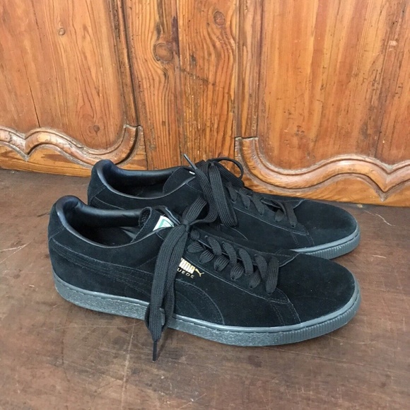 NEW PUMA SUEDE CLASSIC CASUAL ALL BLACK ORIGINAL SNEAKERS MENS SIZE 13 - Picture 3 of 6